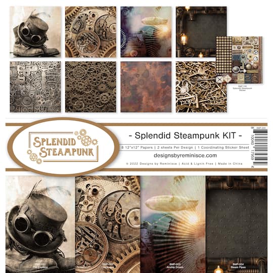 Reminisce Splendid Steampunk 12&#x22; x 12&#x22; Paper Kit, 8 Sheets